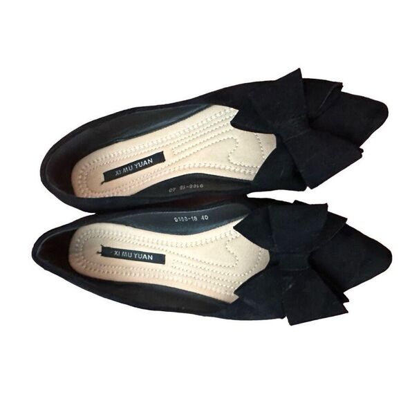 Black ballet flats with bows- size 8 - Picture 1 of 6